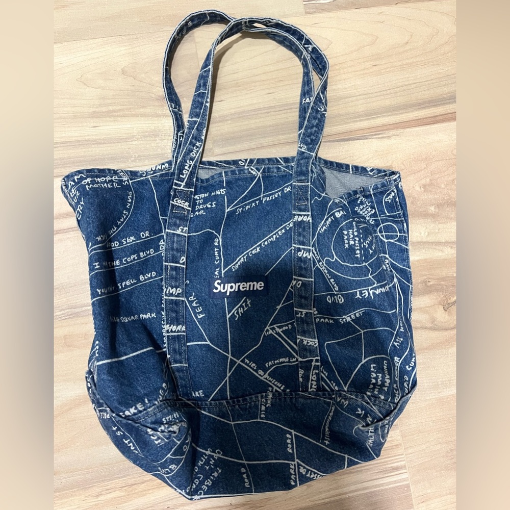 supreme denim tote bag